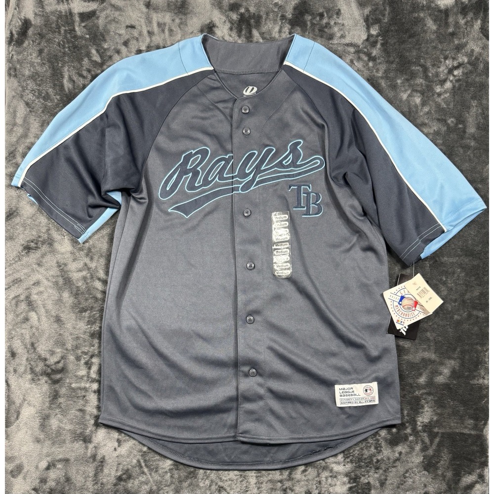 NWT Tampa Bay Rays Dynasty Series Men's M MLB Baseball Jersey Gray Blue